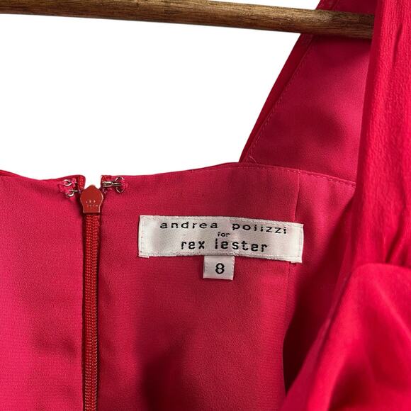 Andrea Polizzi For Rex Lester Red Silk Dress Size 8 Sleeveless USA Vintage - Picture 4 of 10